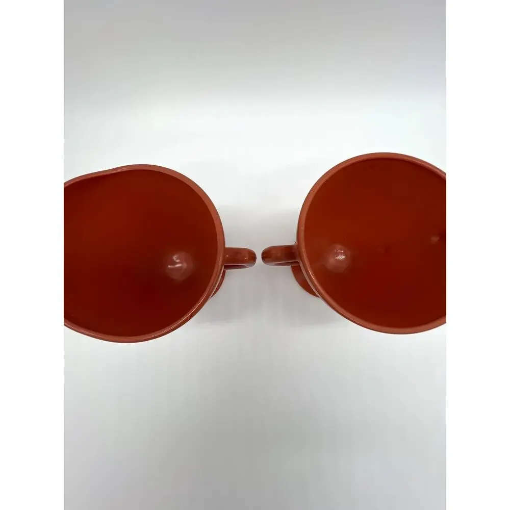 Vintage Hazel Atlas Glass Rust Orange Mid-Century Footed Open Creamer & Sugar - Picture 6 of 8